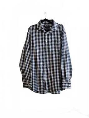 Pronto Uomo Men's Non-Iron Slim Fit Blue & Black Checkered Shirt Tall 18 1/2